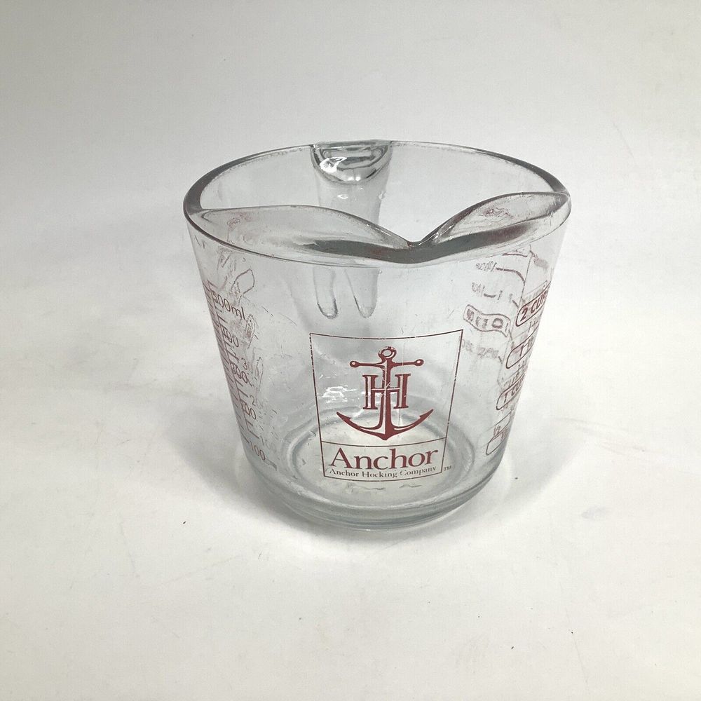 Anchor Hocking Glass Measuring Cup 2 Cup D Handle #698 Red Lettering